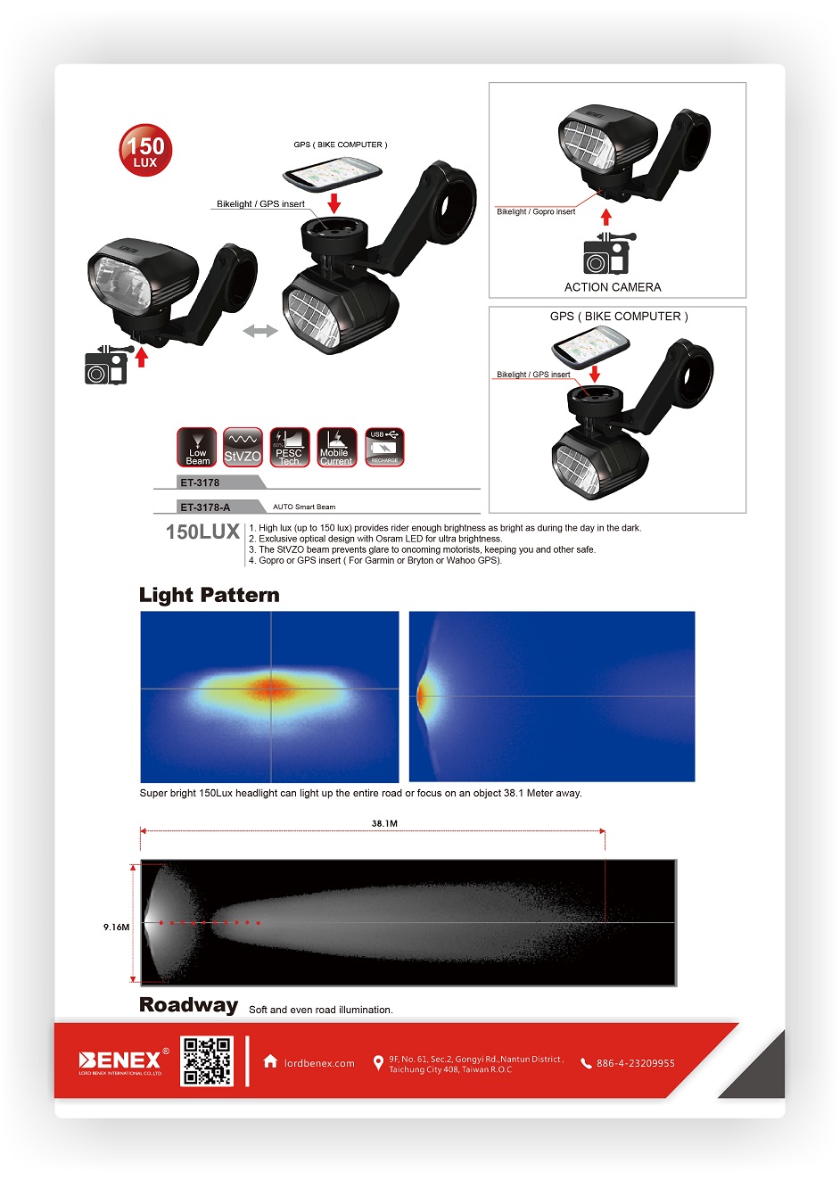 150Lux Bike Front Light (StVZO) ET-3178